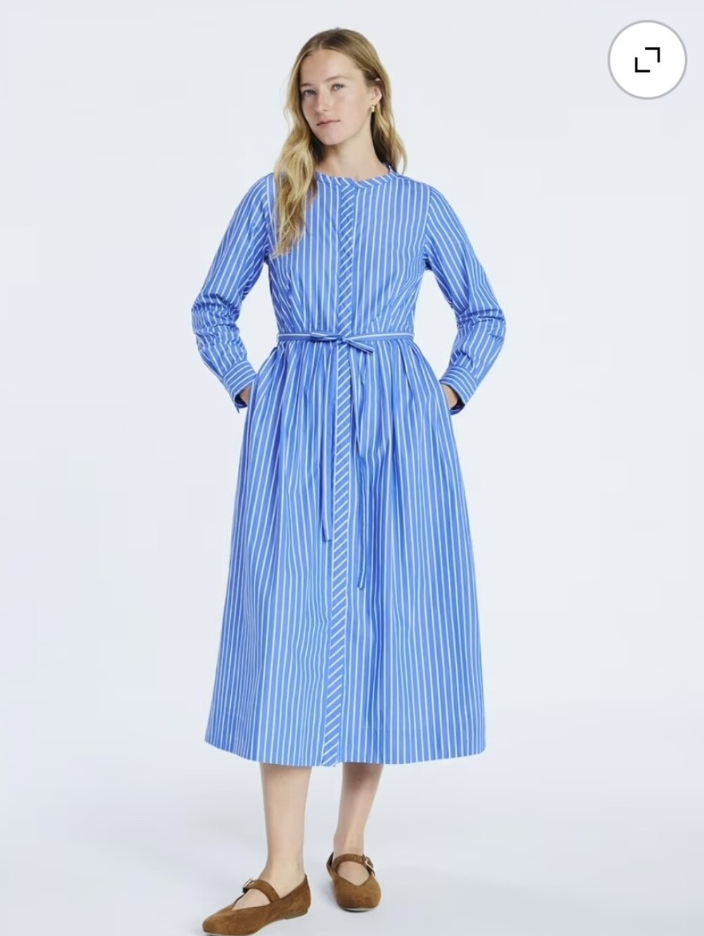 Free Assembly Women's Pleated Cotton Midi Shirtdress with Long Sleeves Sz XS